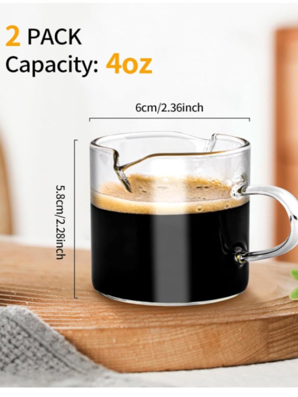 New 4 OZ Espresso Cups Set of 2 Espresso Accessories Double Spout Glass Mugs Hot